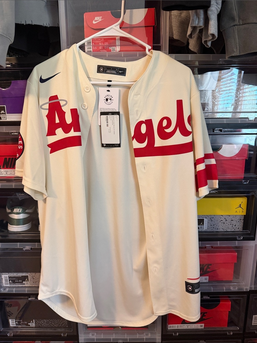 Nike Cream and Red Los Angeles Baseball Jersey